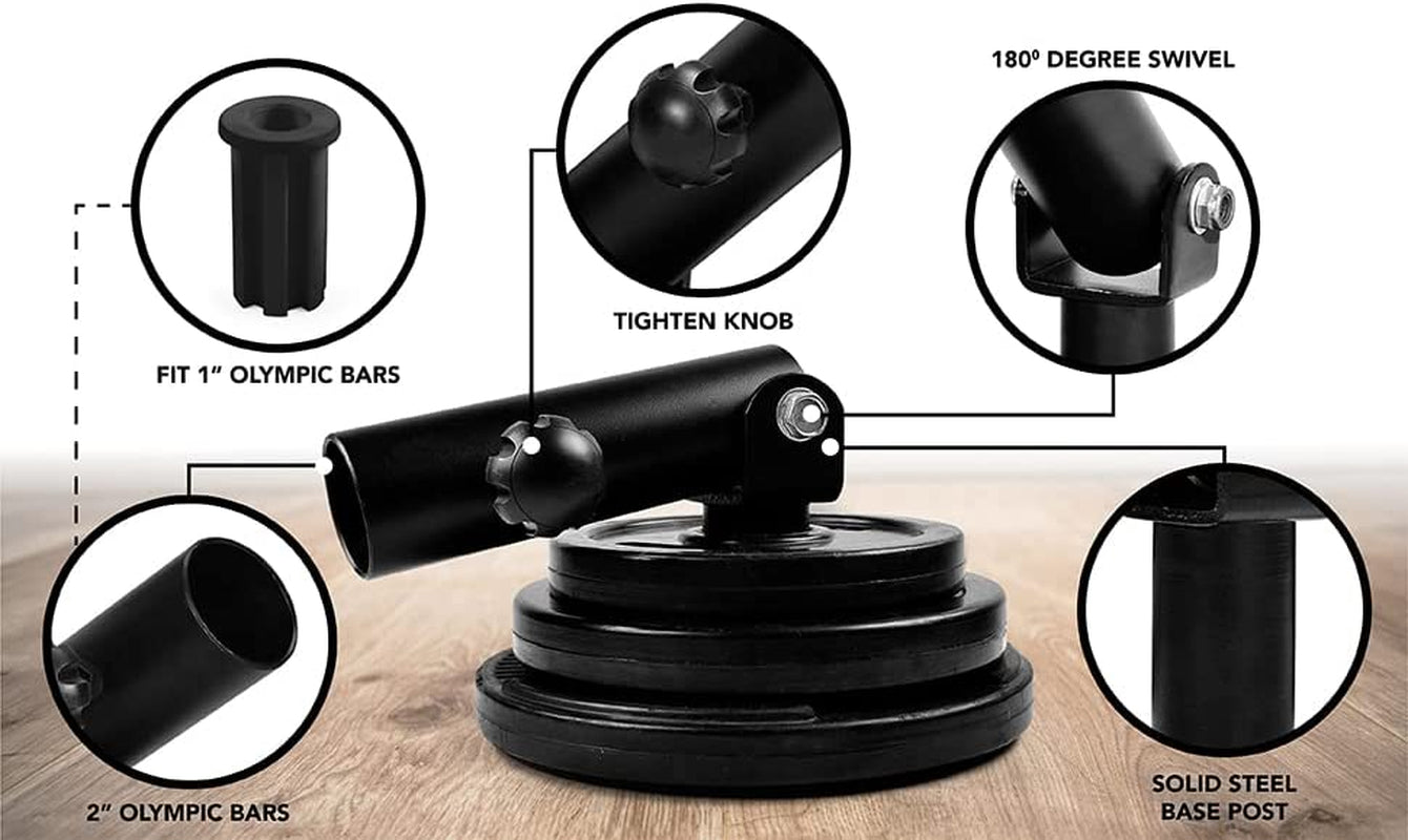 T-Bar Row Plate Post Insert Landmine Attachment – Fit 1" & 2” Olympic Bars – Full 360° Swivel & Easy to Install